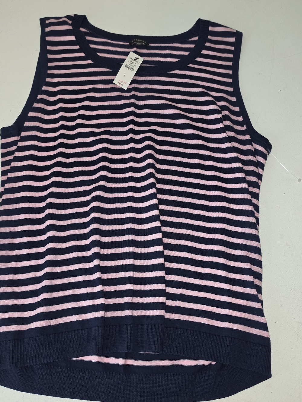 Talbots Navy & Pink Striped Sleeveless Knit Tank